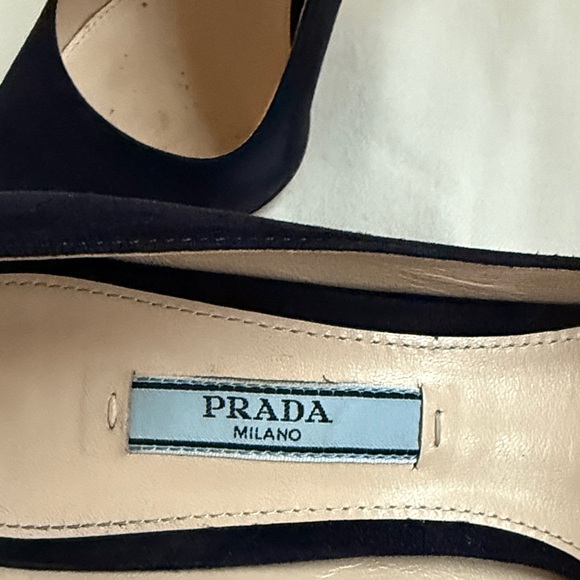 Prada Women's Dark Blue Suede Heels - Picture 2 of 16